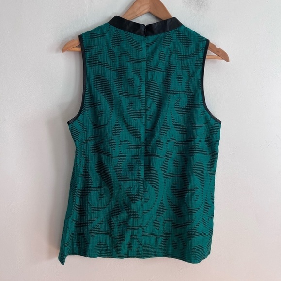 Tibi Green & Black Top w/ Leather Trim Sleeveless top - Picture 4 of 5